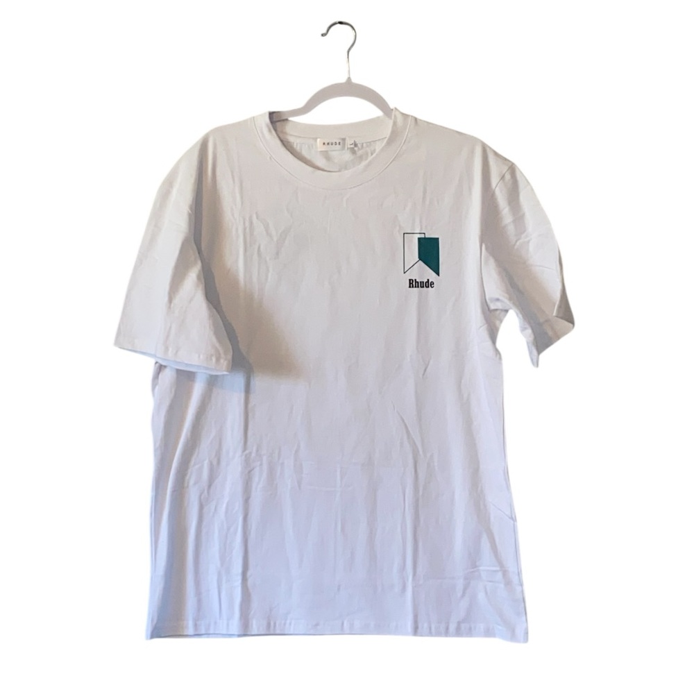Rhude White and Teal Short Sleeve Tee